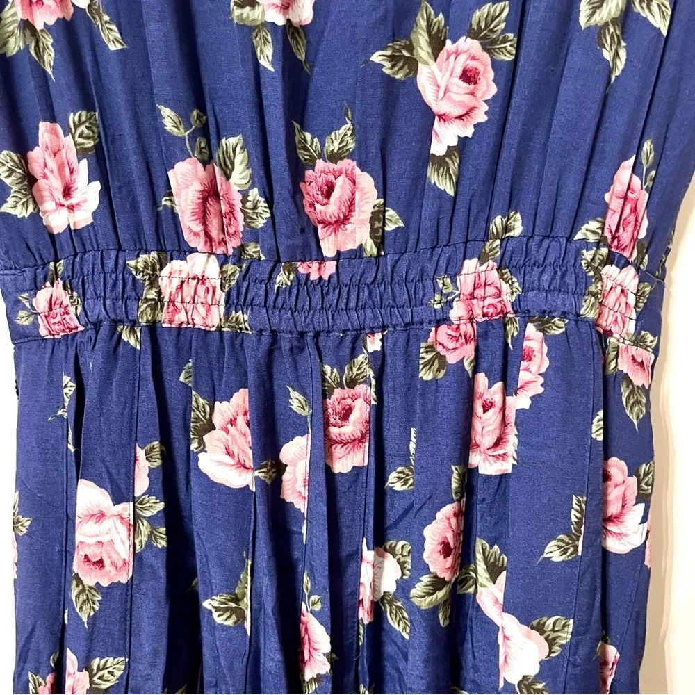 Vintage Plaza South Pleated Pearl Button Floral Dress Cottagecore Blue Pink Sz 6